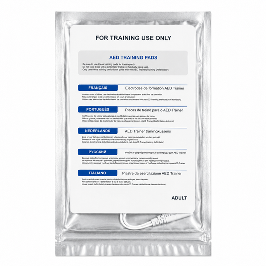 Sealed AED trainer pads package for emergency response training and CPR certification practice