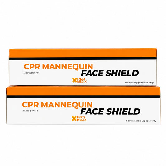 Boxed Enzo Medix CPR manikin face shield rolls for CPR training, instructional courses and classroom practice.