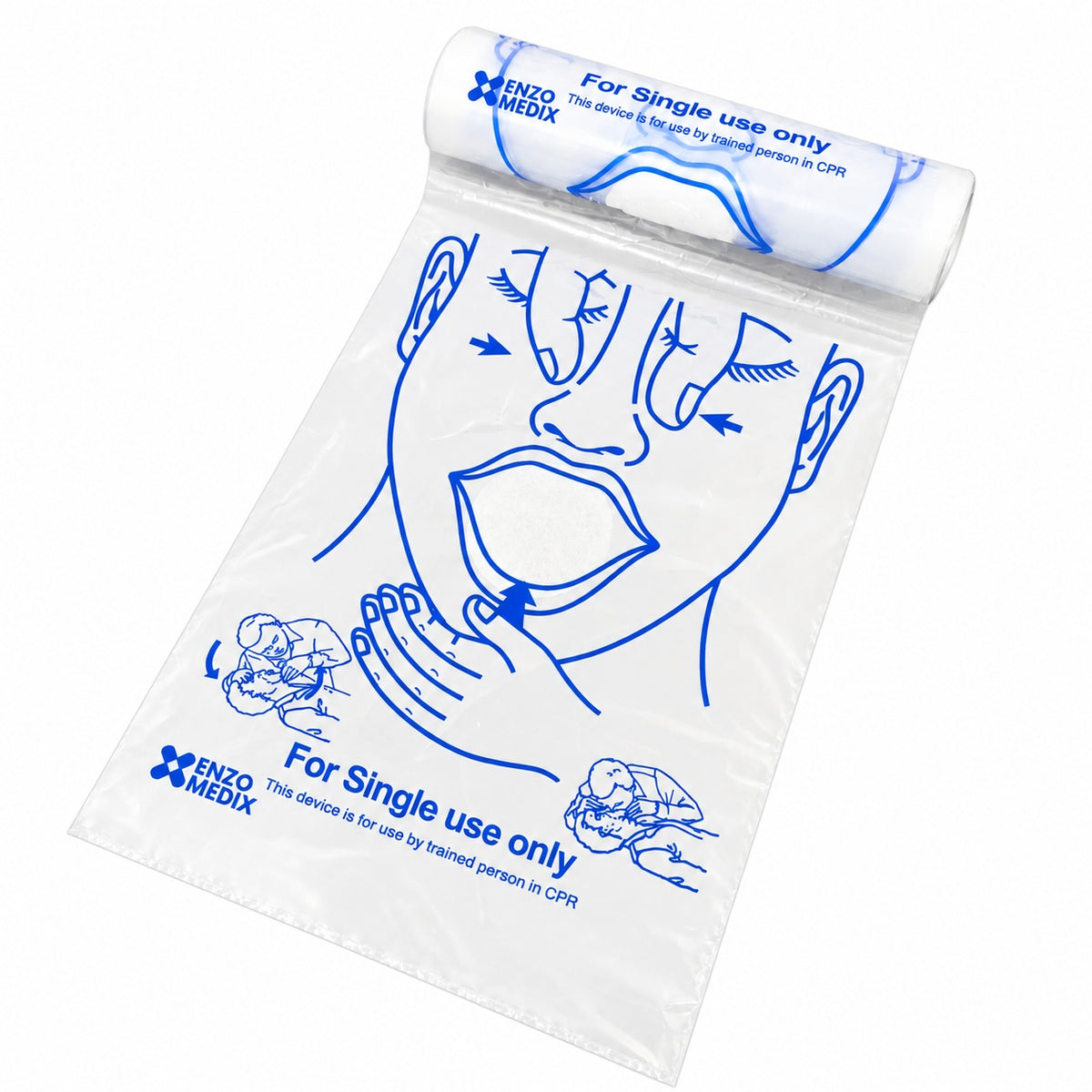 CPR manikin face shield sheet in dispenser box for hygiene protection during CPR training sessions.
