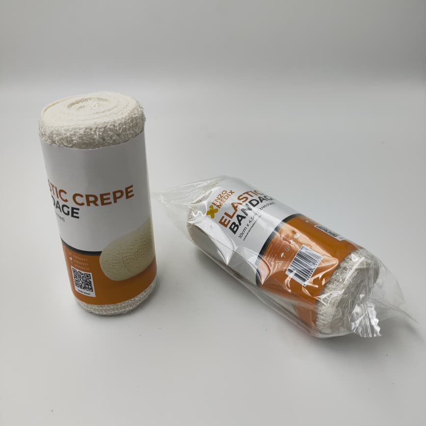 Professional crepe support bandage, strong breathable wrap ideal for clinics, trainers, and emergency kits