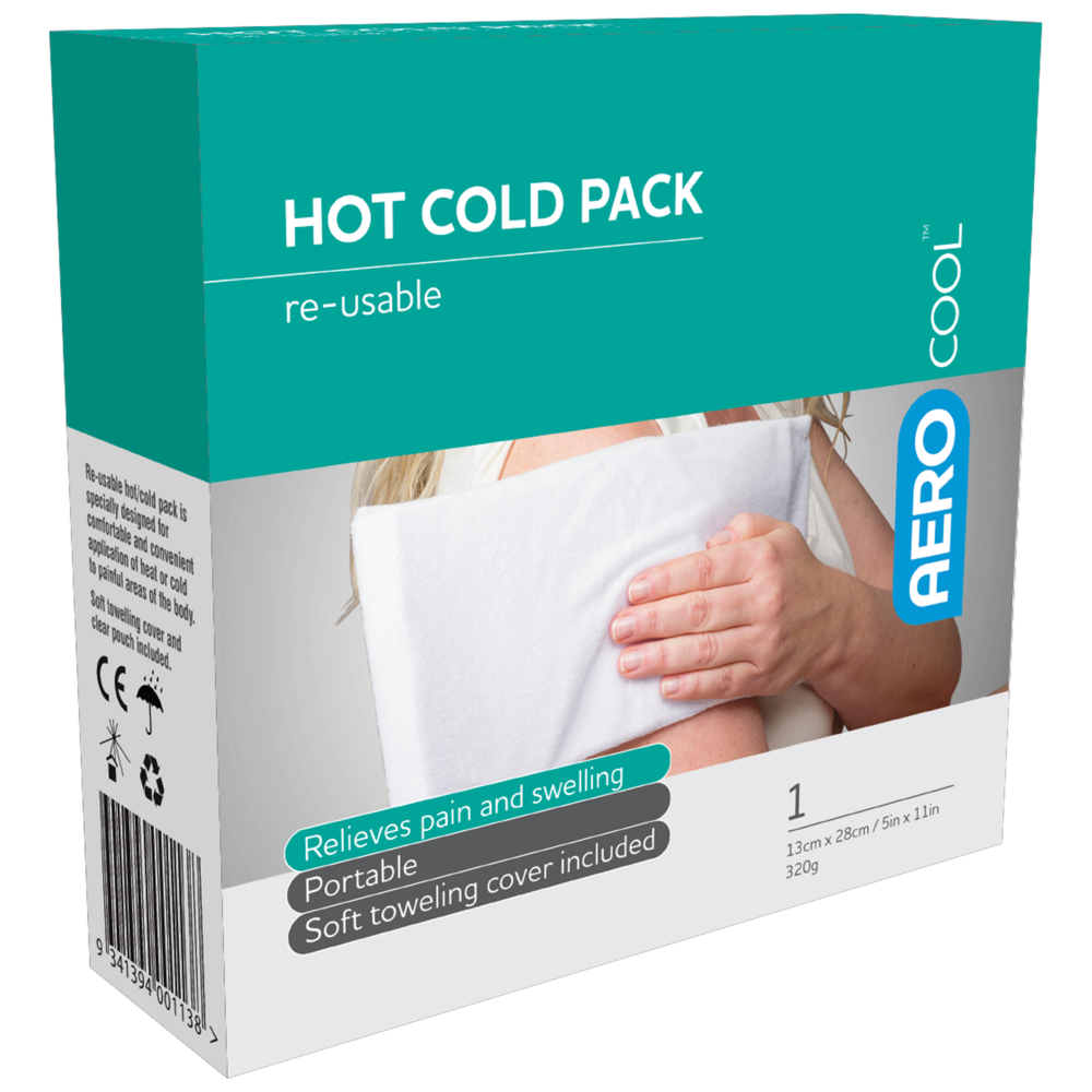 Aero reusable hot and cold therapy pack with soft cover for pain relief, swelling reduction, sports injuries, and recovery care.