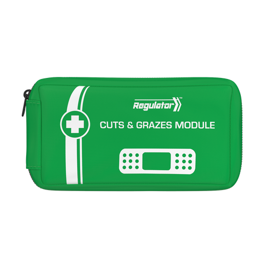Green first aid kit module with 'Regulator' branding on a white background