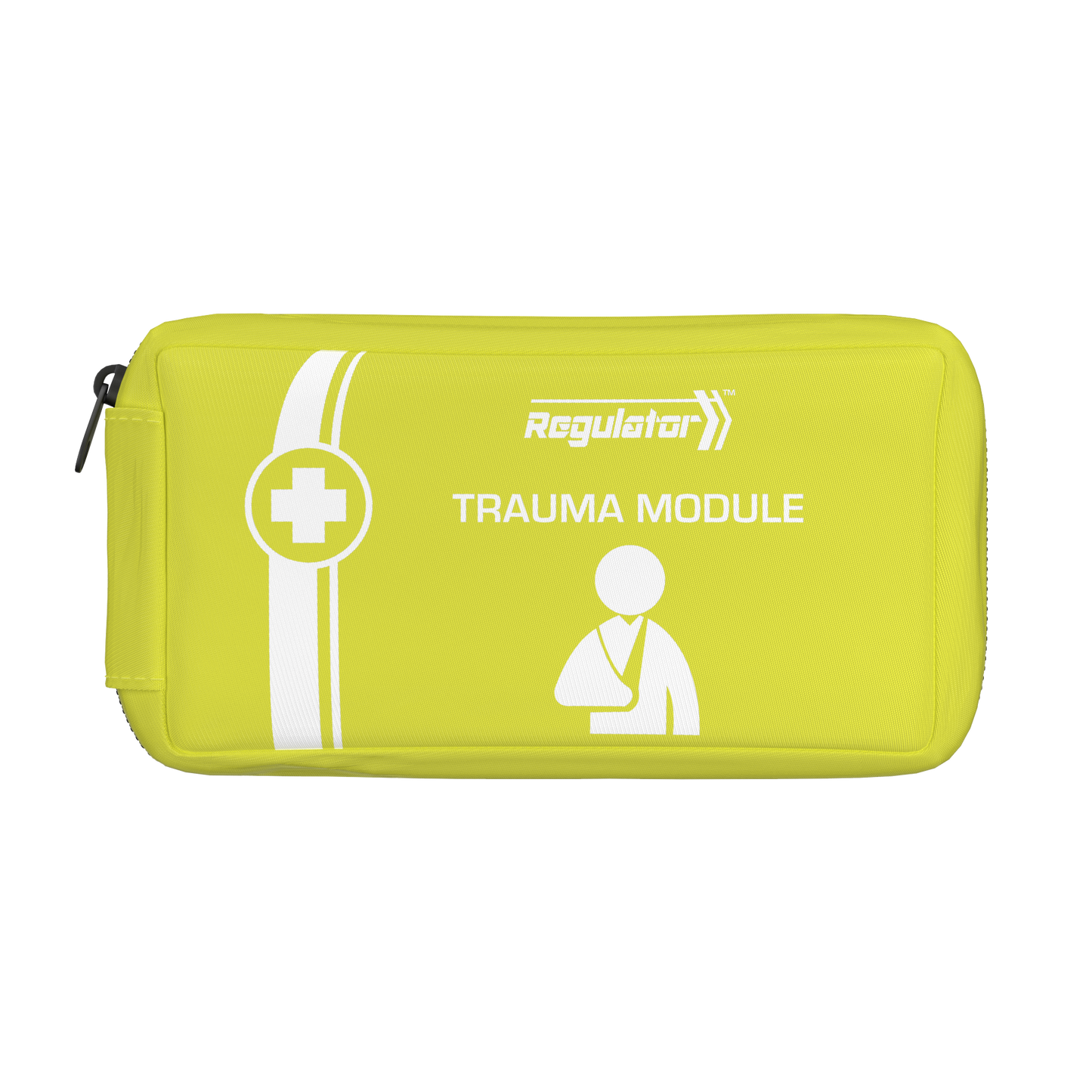Bright yellow trauma module first aid pouch with medical cross symbol for emergency response and first aid kit organisation.