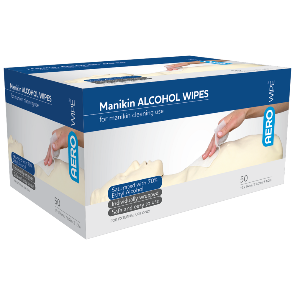 AEROWIPE 70% Ethyl Alcohol Manikin Wipe 19 x 14cm Box/50