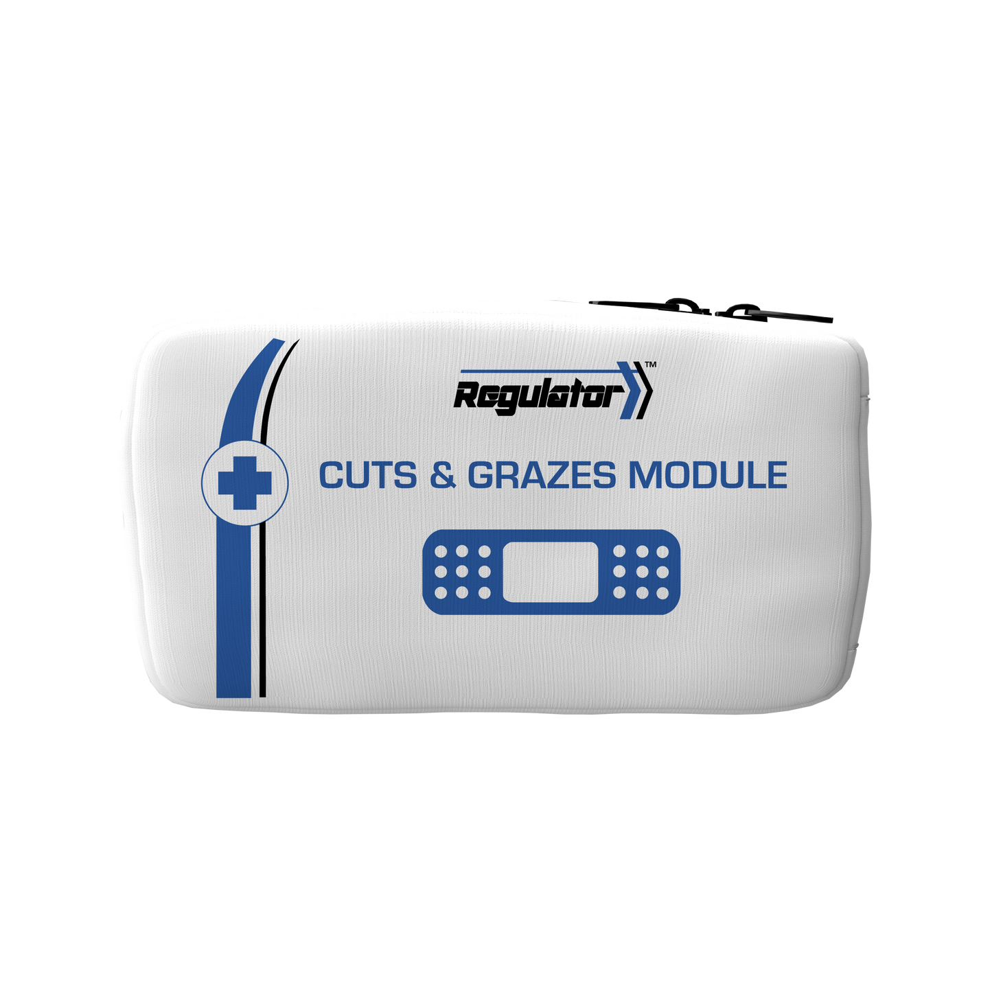 White first aid kit with blue accents and 'Regulator' branding on a white background