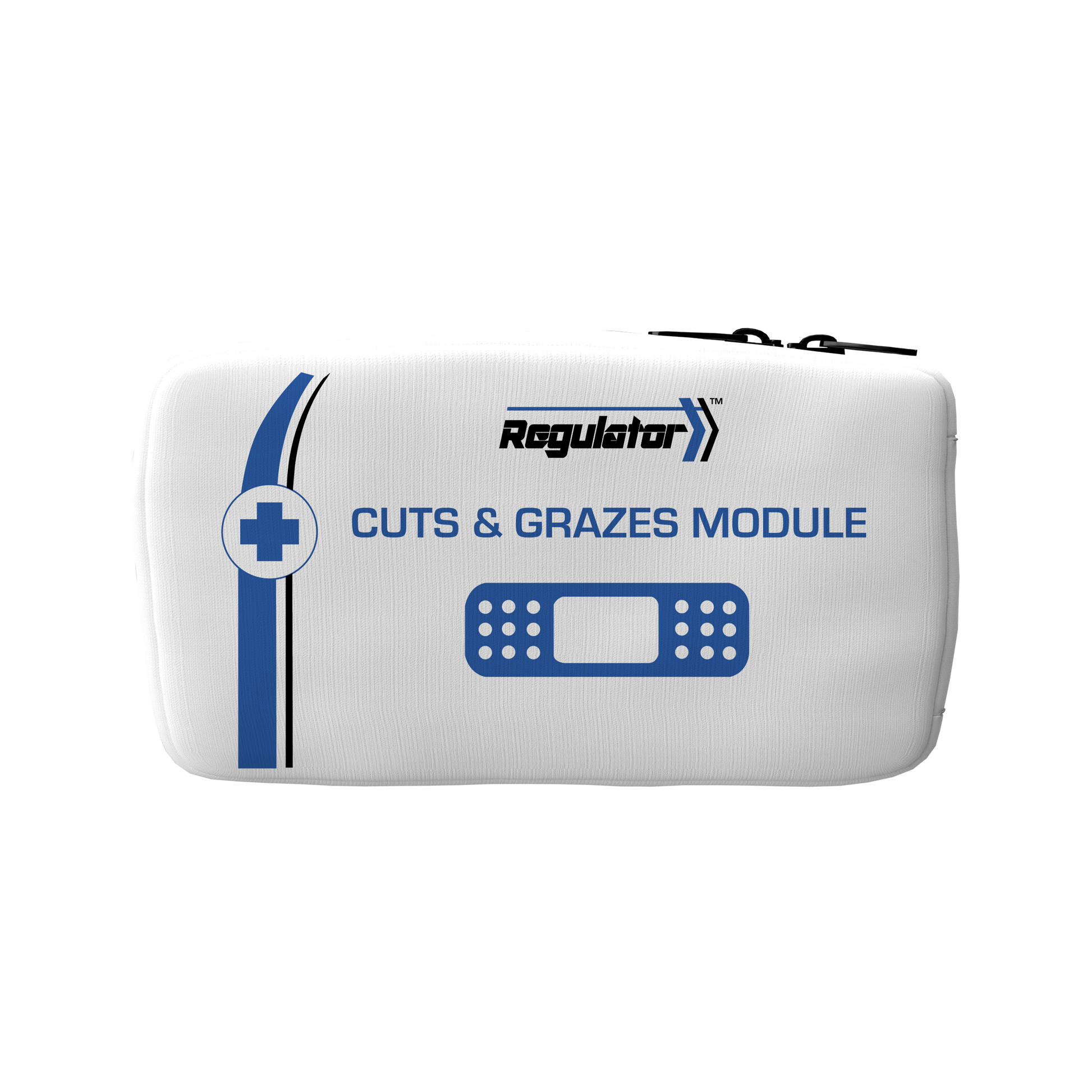 White first aid kit with blue accents and 'Regulator' branding on a white background