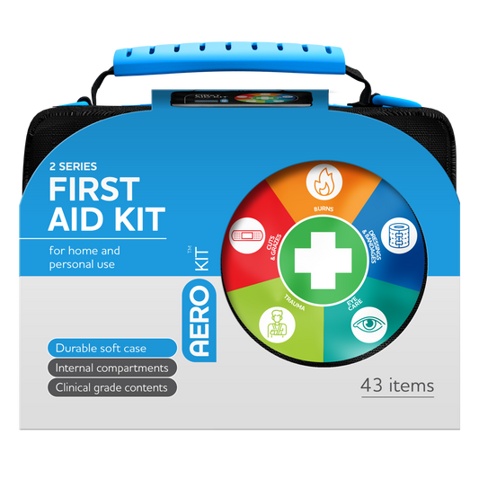 Aero 2 Series first aid kit with soft case and organised storage compartments for home and personal use environments.