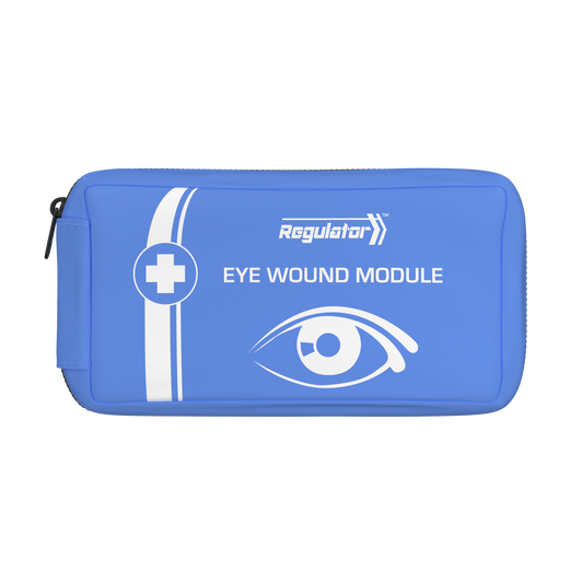 Blue eye care module pouch with 'Regulator' branding on a white background