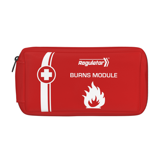 Burn care support module softpack with organised storage design for workplace, training, and safety kit applications.